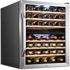 Ivation 43-Bottle Wine Cooler, Dual Zone Compact Freestanding Wine Fridge with Lock Stainless Steel