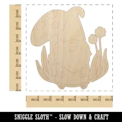 Enchanting Lovable Garden Gnome with Mushrooms Unfinished Wood Shape Piece Cutout for DIY Craft Projects