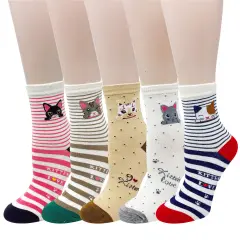 Wrapables Novelty Animal Print Crew Socks (Set of 5), Cute Kitties