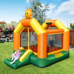 Kids Inflatable Bounce House with Slide and Basketball Rim with 735W Blower