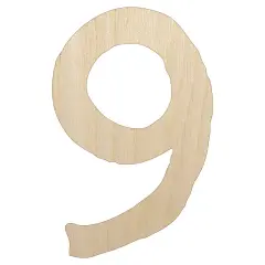 Number 9 Nine Cute Typewriter Font Unfinished Wood Shape Piece Cutout for DIY Craft Projects