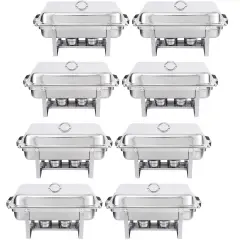 8 PACK CATERING STAINLESS STEEL CHAFER CHAFING DISH SETS 8 QT FULL SIZE BUFFET