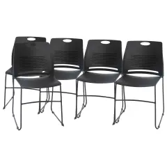 Emma and Oliver Arcana Series Set of 5 Heavy Duty 660 lb. Capacity Ergonomic Polypropylene Stack Chair with Perforated Back and Steel Sled Base Black