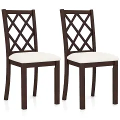 Costway Set of 2/4 Dining Chairs Wood Kitchen Side Chair with Inclined Backrest Cherry Brown