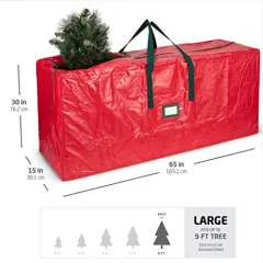 Large Christmas Tree Storage Bag - Fits Up to 9 ft Tall Holiday Artificial Disassembled Trees with Durable Reinforced Handles & Dual Zipper - Waterproof Material Protects from Dust and Moisture (Red)