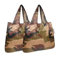 Wrapables Foldable Tote Nylon Reusable Grocery Bag (Set of 2) Camo