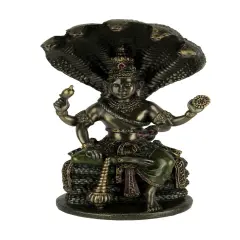 Bronze Finish Vishnu Sitting On Shesha Holding Weapons and Lotus Statue