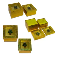 Value Pack of 3 Hologram Gift Box Set w/ Decorative Christmas Tree Sequin