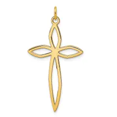 14K Gold Laser Designed Cross Pendant Charm Jewelry 39 x 22 mm