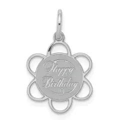 Sterling Silver Happy Birthday Disc Charm Pendant Jewerly 21mm x 13mm