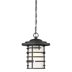 Nuvo Lansing 1-Light 14" Hanging Lantern w/ Etched Glass in Textured Black