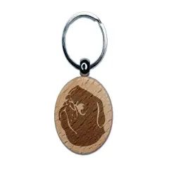 Solid Pug Looking Back Engraved Wood Round Keychain Tag Charm
