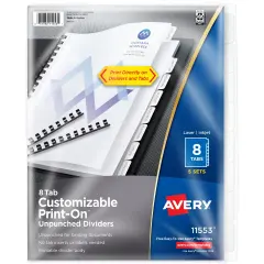 Avery Unpunched Print-On Dividers, 8 Tabs, 5 Sets (11553)