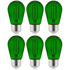 6Pk - 2 watts Green LED Filament S14 Sign Clear Dimmable Light Bulb