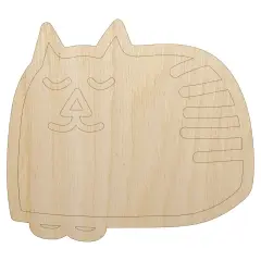 Cat Sleeping Doodle Unfinished Wood Shape Piece Cutout for DIY Craft Projects