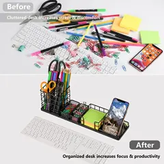 Desk Organizers and Accessories, Office Supplies Desk Organizer with Pen Holder, DIY Desktop Organiezr with Phone Holder, Sticky Note Tray, Paperclip Storage and Office Caddy for Office Home School