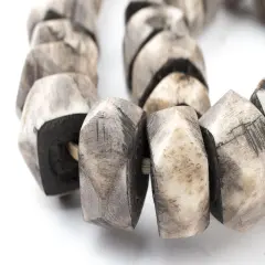 The Bead Chest Grey Bone Beads Faceted 24mm Kenya African Large Hole 26 Inch Strand Handmade