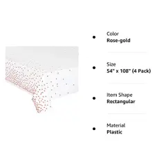 4 Pack Plastic Tablecloths for Rectangle Tables, Waterproof Disposable Party Table Cloths with Rose Gold Dot, Table Covers for Decorations, Baby Shower, Birthday, Mothers Day, 54&rdquo; x 108&rdquo;