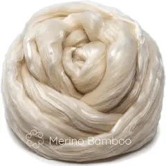 Merino Bamboo Blend Wool Fiber. Soft Combed Top Roving for Spinning & Felting. White