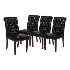 Merrick Lane Falmouth Upholstered Parsons Chair with Nailhead Trim - Set of 4 Black LeatherSoft