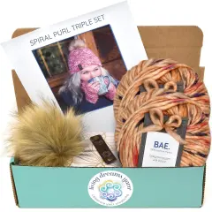 DIY Winter Accessories Triple Set Knit Kit. Includes Bulky Superfine Merino Wool Yarn, Printed Pattern, Pom-Pom, Rim Tag. Soft, Cozy, Great for Gifts Honeybun