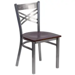 Emma and Oliver Clear Coated "X" Back Metal Restaurant Dining Chair Walnut/ClearCoated