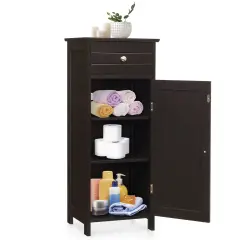 Wooden Storage Free-Standing Floor Cabinet with Drawer and Shelf Brown