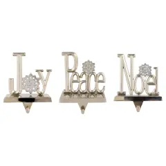 Northlight Peace, Joy and Noel Metal Christmas Stocking Holders - 6.5" - Set of 3 Silver
