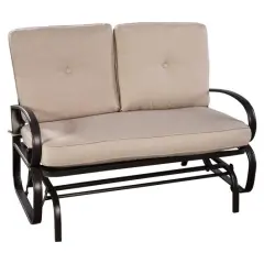 Outdoor Patio Cushioned Rocking Bench Loveseat Beige