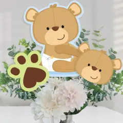 Big Dot of Happiness Baby Boy Teddy Bear - Baby Shower Centerpiece Sticks - Table Toppers - Set of 15