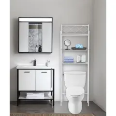 J&V TEXTILES 3-Shelf Metal Bathroom Organizer Over The Toilet, Bathroom Space Saver White