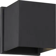 Nuvo Lightgate 1-Light 5w LED Wall Square Sconce w/ Black & Clear Ribbed Glass warm-white