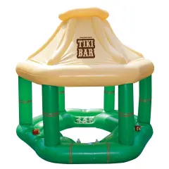 Swim Central 7.5' Cream and Green Tropical Inflatable Swimming Pool Floating Tiki Bar
