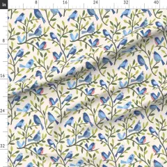 Various Fabrics by the Yard or Fat Quarter Blue Birds Leaves Nature Forest Woodland Backyard Custom Printed Fabric by Spoonflower