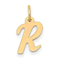 14K Yellow Gold Small Script Initial Letter R Charm Jewerly 17mm x 8mm