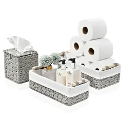Sorbus Paper Rope Bathroom Baskets & Tissue Holder 3 Piece Set Gray