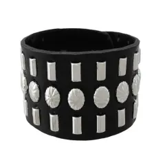Black Vinyl Barrel Studded Wristband with Round Studs