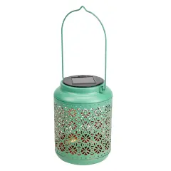 Northlight 7" Green Integrated Floral Pattern Outdoor Solar Lantern with Handle