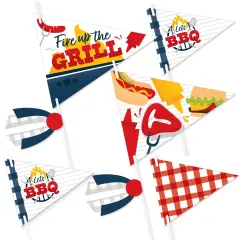 Big Dot of Happiness Fire Up the Grill - Triangle Summer BBQ Picnic Party Photo Props - Pennant Flag Centerpieces - Set of 20