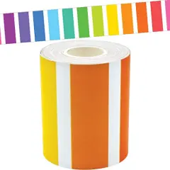 Colorful Stripes Straight Rolled Border Trim - 50ft - Decorate Bulletin Boards, Walls, Desks, Windows, Doors, Lockers, Schools, Classrooms, Homeschool & Offices