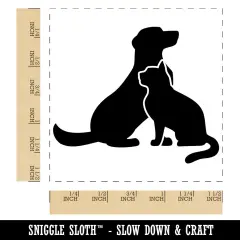 Cat and Dog Sitting Together Pet Self-Inking Rubber Stamp Ink Stamper Black