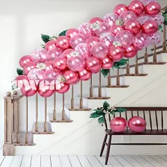 47 Pieces Metallic Hot Pink Balloons and Confetti Balloons Set Latex Helium Chrome Magenta Balloon for Birthday Graduation Anniversary Party Decorations