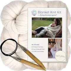 DIY Merino Wool Blanket Knitting Kit: Soft and Thick #7 Weight Jumbo Yarn, Knitting Needles and Pattern. Soft, Cozy, Great for Gifts Natural White