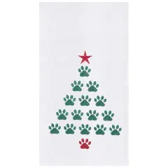 Puppy Dog Paws Christmas Tree Embroidered 100% Cotton Flour Sack Dishtowel