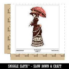 Pensive Victorian Woman Standing Parasol Umbrella in Hand Vinyl Phone Tablet Laptop Water Bottle Sticker Set - 5 Pack