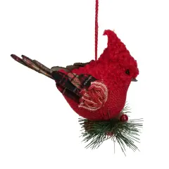Northlight BurlapCardinal with Pine Needles and Berries Christmas Ornament - 6.5" - Red