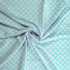 Aqua White Hearts Bullet Fabric 1 yard