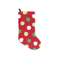 Gallerie II 21" Plush Loop Knit and Velveteen Polka Dot Patterned Christmas Stocking Green