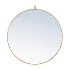 Metal frame Round Mirror with decorative hook 32 inch Brass finish