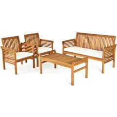 4 Pieces Natural Outdoor Acacia Wood Sofa Furniture Set